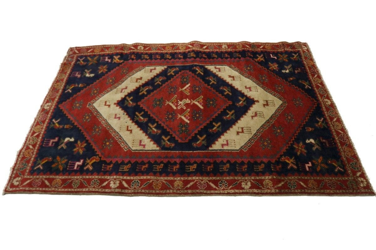 Semi-Antique Handmade Tribal Animal Design Oriental Rug Home Decor Carpet 3X5 ft