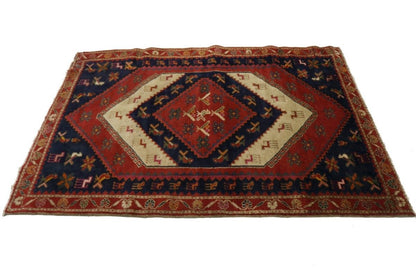 Semi-Antique Handmade Tribal Animal Design Oriental Rug Home Decor Carpet 3X5 ft