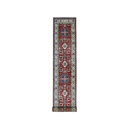 3'5"X19'3" Red Super Kazak Geometric Design Hand-Knotted Xl Runner Rug