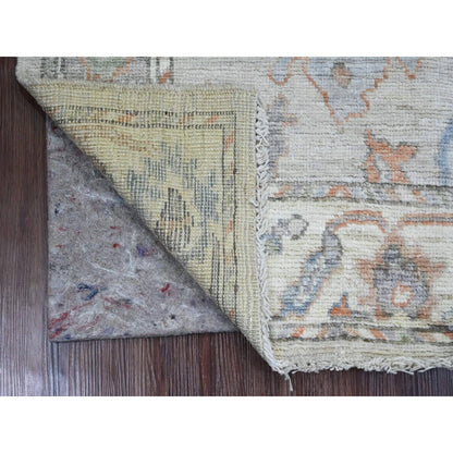 2'10"X5'10" Gray Hand Knotted Angora Oushak Leaf Design Wool Runner Rug