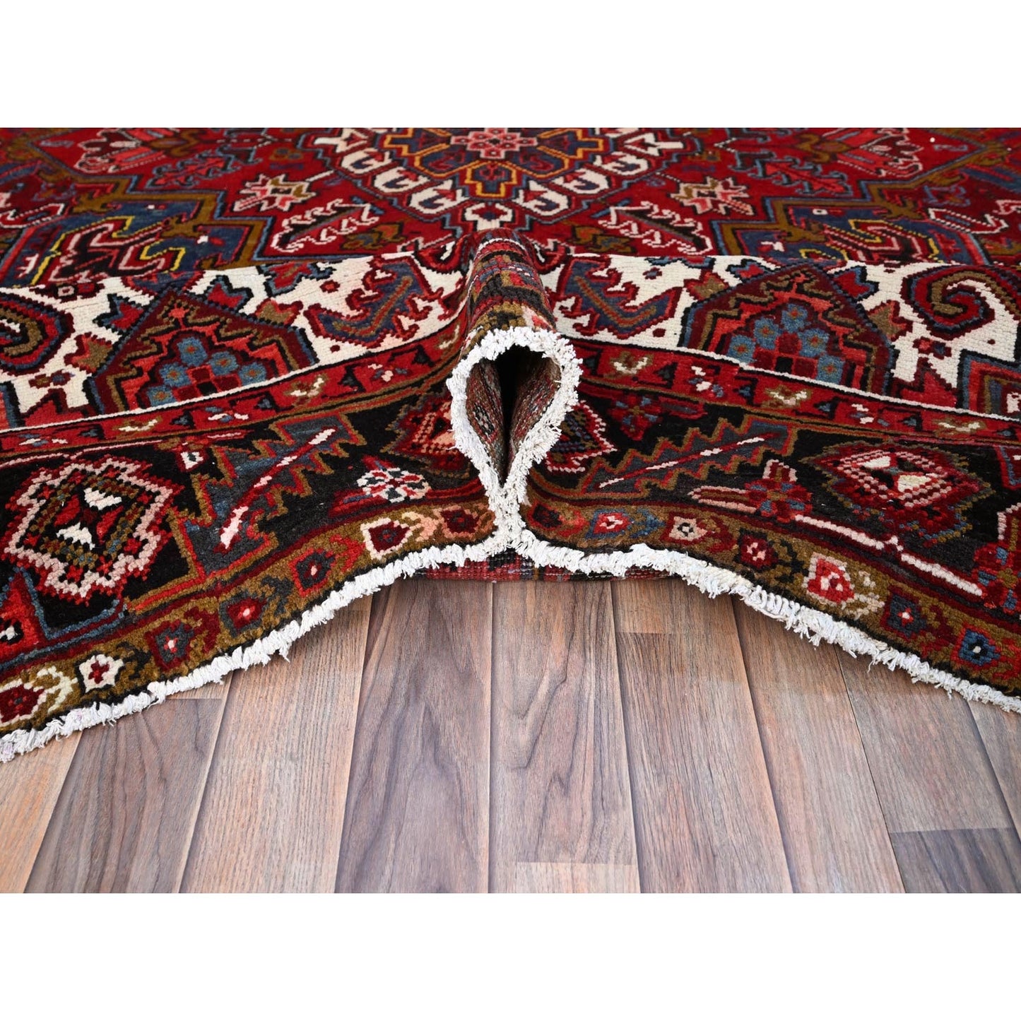 8'7'X11'1" Red Vibrant Wool Tribal Village Nomad Art Vintage Oriental Rug