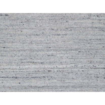 2'6"X10' White All Wool Plain Modern Striae Design Hand Loomed Runner Rug