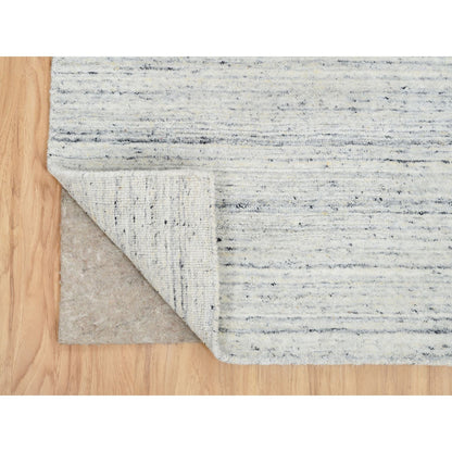 2'6"X11'10" Ivory Hand Loomed Plain Modern Striae Design Wool Runner Rug