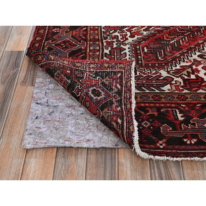 7'7"X10'9" Red Vintage Zoroastrian Heris Worn Down Hand Knotted Wool Rug