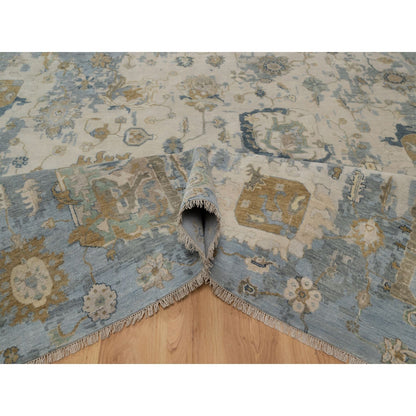 9'2"X12' Ivory Broken Pattern With Oushak Design Hand Knotted Wool Rug