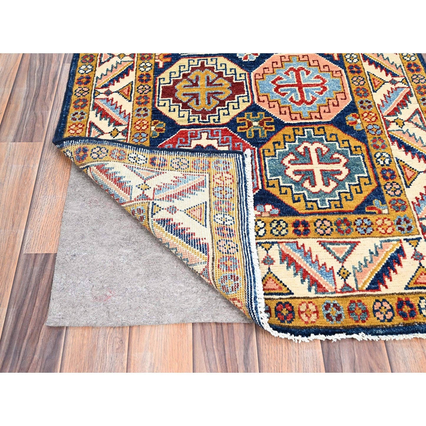 2'7"X9'6" Blue Afghan Special Kazak Hand Knotted Wool Wide Runner Rug