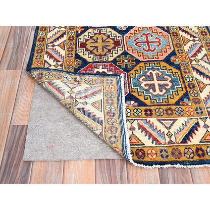 2'7"X9'6" Blue Afghan Special Kazak Hand Knotted Wool Wide Runner Rug