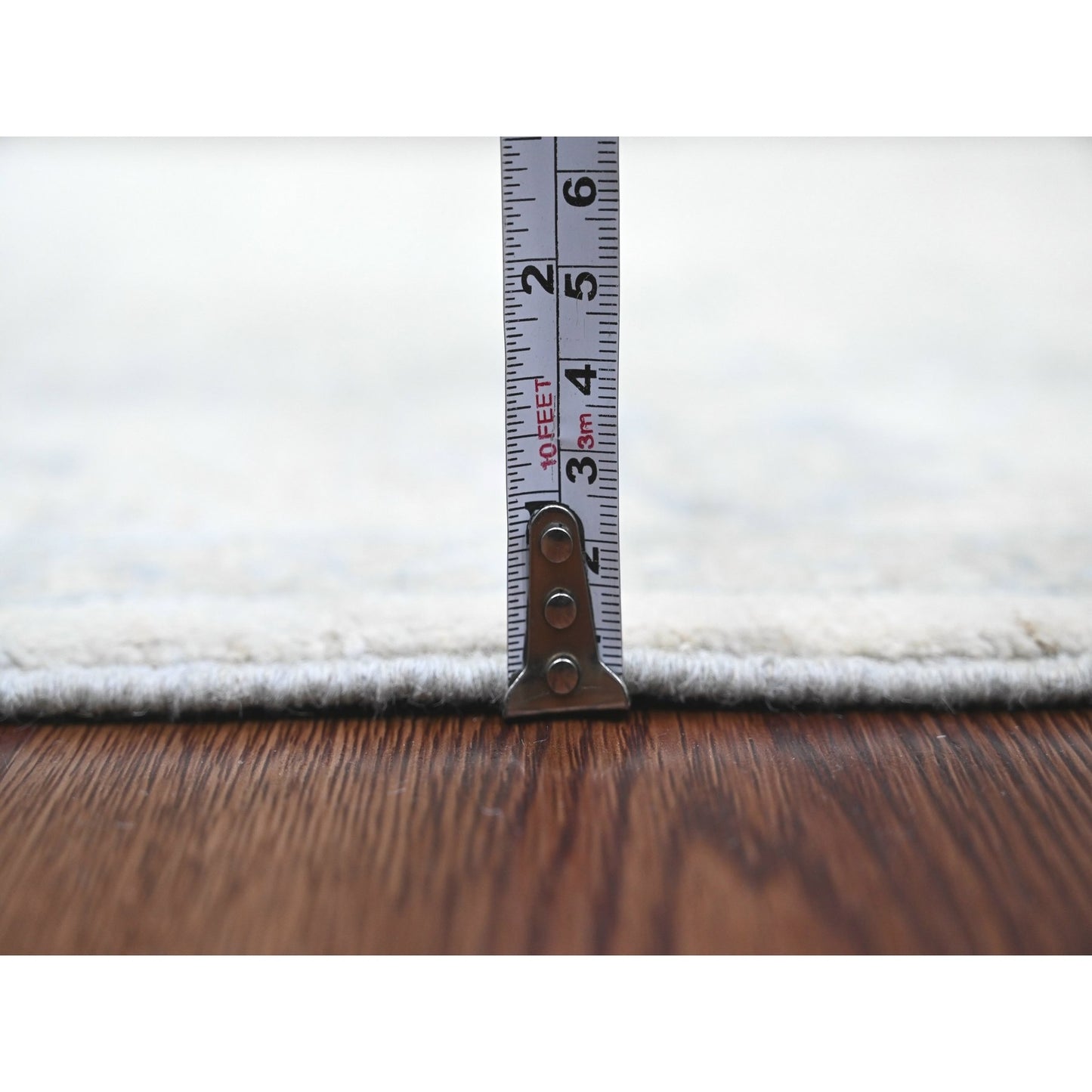 2'9"X9'10" White Heris All Over Design Pure Wool Hand Knotted Runner Rug