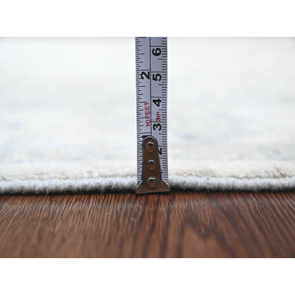 2'9"X9'10" White Heris All Over Design Pure Wool Hand Knotted Runner Rug