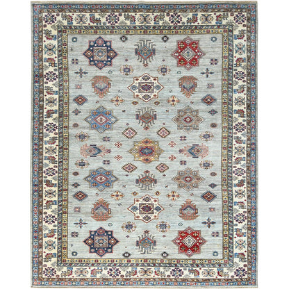 7'10"X9'10" Silver Blue Afghan Super Kazak Natural Wool Hand Knotted Rug