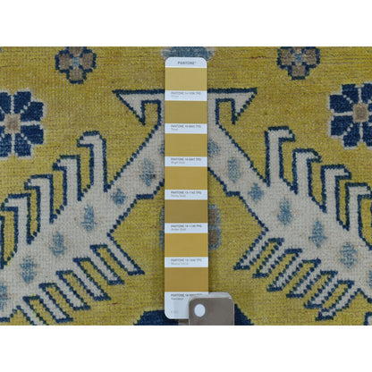 4'X6'4" Colorful Yellow Fusion Kazak Pure Wool Hand Knotted Oriental Rug