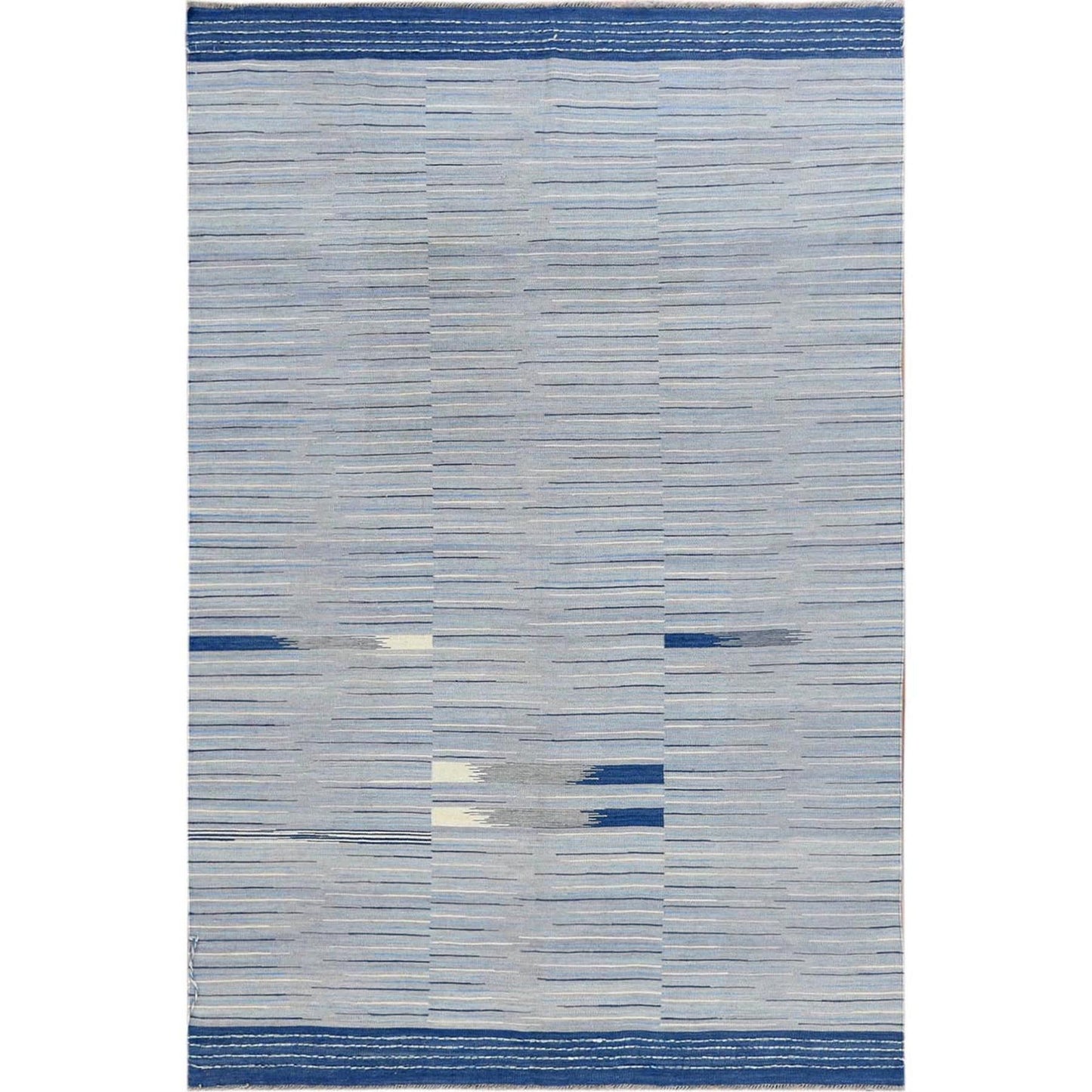 6'1"X9'1" Hand Woven Flat Weave Kilim Organic Nomadic Stripe Design Rug