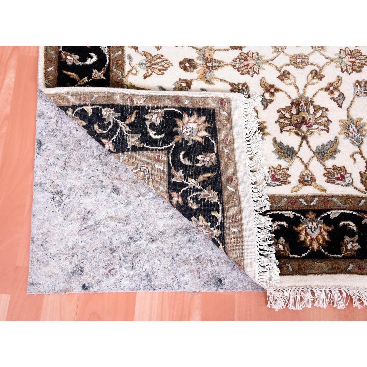 4'1"X6' Ivory, Hand Knotted, Rajasthan, Wool And Silk, Oriental, Rug