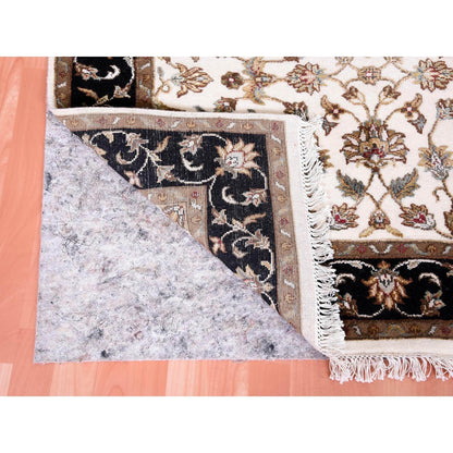 4'1"X6' Ivory, Hand Knotted, Rajasthan, Wool And Silk, Oriental, Rug