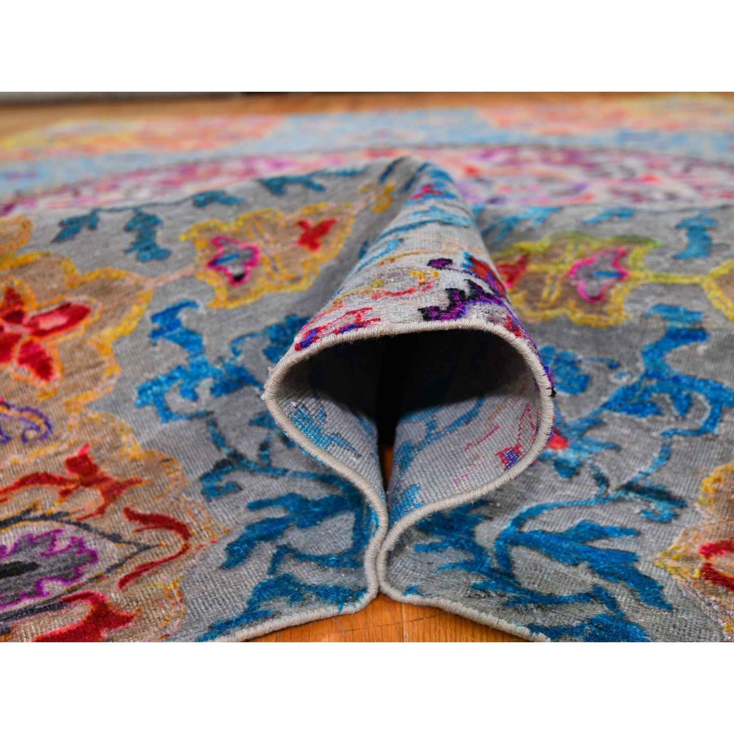 9'9"x13'8" Sari Silk-Text Wool Colorful Maharaja Design Hand Knotted Rug