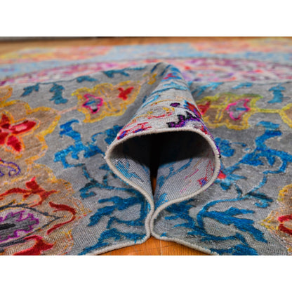 9'9"x13'8" Sari Silk-Text Wool Colorful Maharaja Design Hand Knotted Rug