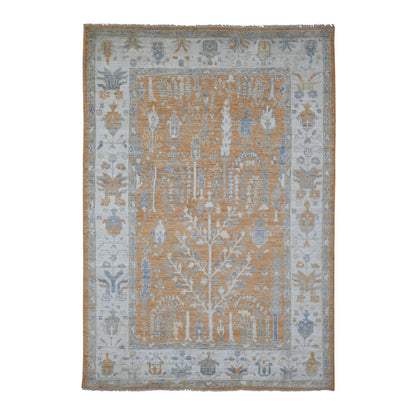 6'X8'7" Brown Afghan Angora Oushak Tree Design Hand Knotted 100% Wool Rug