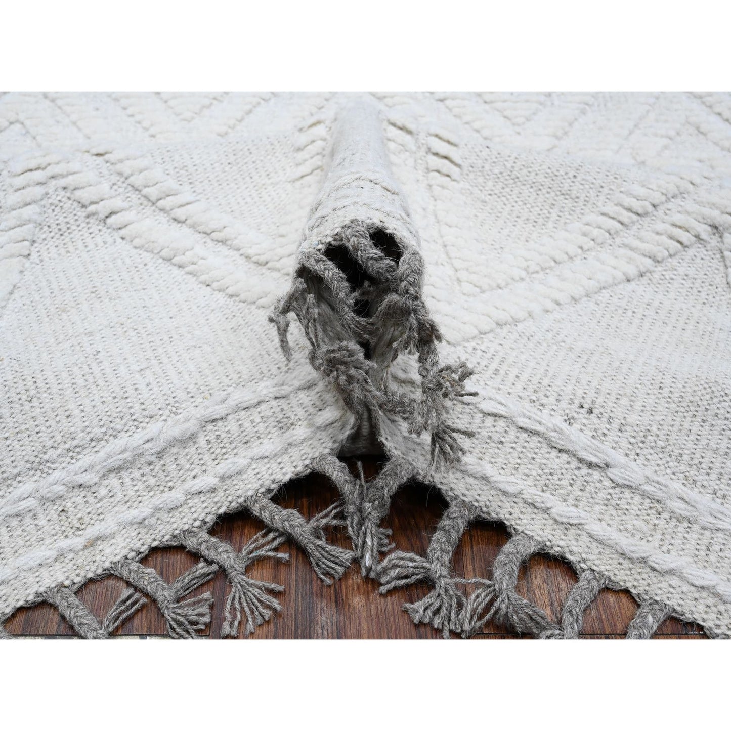 9'X12'6" Polar Bear White Hand Knotted Moroccan Weave Wool Oriental Rug