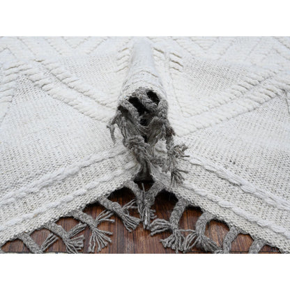 9'X12'6" Polar Bear White Hand Knotted Moroccan Weave Wool Oriental Rug