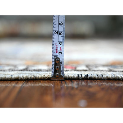 4'2"X9'9" Cloud Gray Hand Knotted Afghan Ersari Wide Runner Oriental Rug