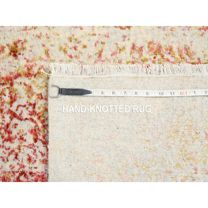 2'4"X8' Hand Knotted Pink Farsian Erased Design Wool/Silk Runner Rug