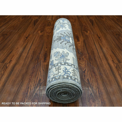 2'6"X11'6" Extra Soft Wool Hand Knotted Gray Afghan Peshawar Runner Rug