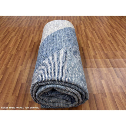 12'2"X18'3" Blue Wool Hand Knotted Art Deco Collection Oversized Rug