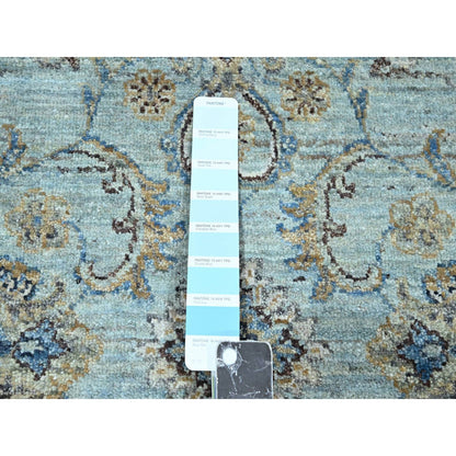 Blue round rug pure wool hand knotted flower design shah abbas blue.