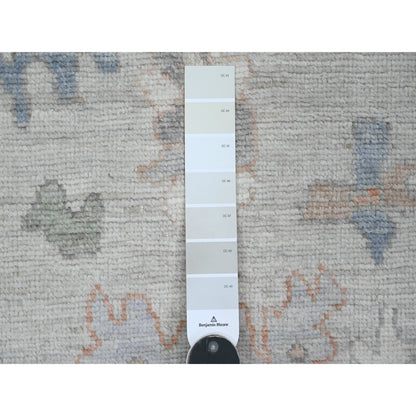 2'10"X5'10" Gray Hand Knotted Angora Oushak Leaf Design Wool Runner Rug