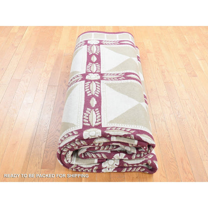 10'X13'9" Ivory Hand Knotted Modern Block Design Pure Wool Rug