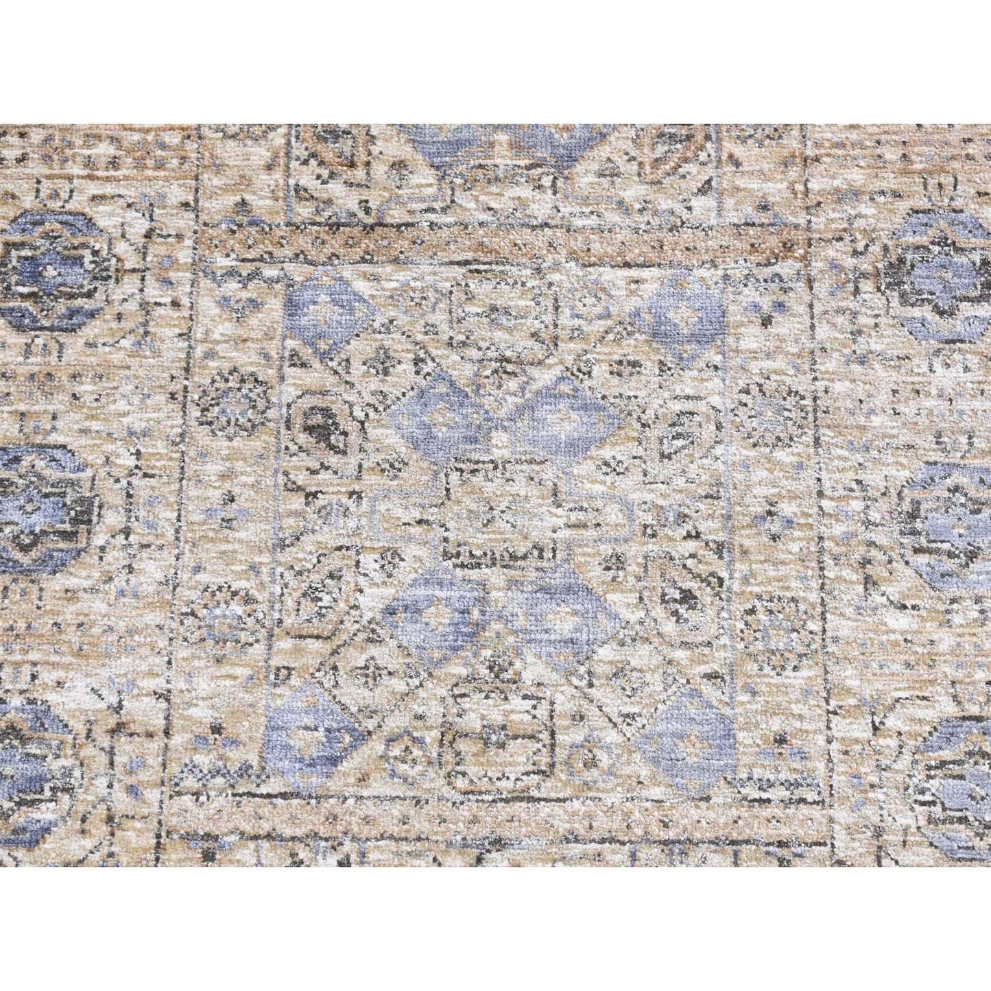 2'7"X6'1" Brown Silk With Wool Mamluk Design Hand Knotted Runner Rug