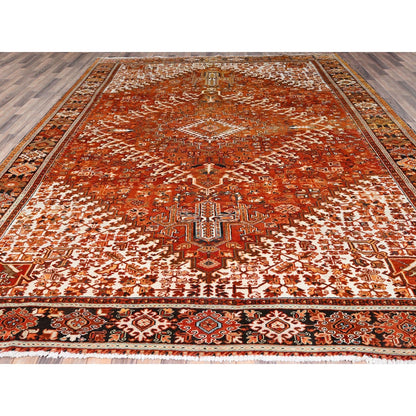 10'2"X13' Orange Semi Antique Zoroastrian Heris Worn Wool Handknotted Rug