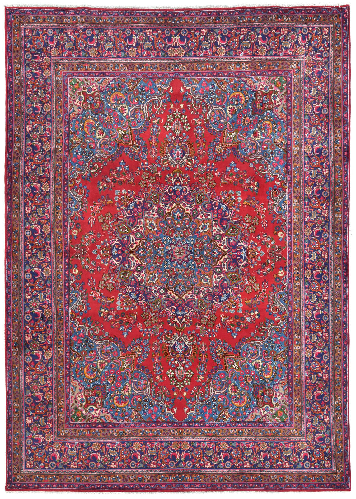 Vintage Hand-Knotted Wool Oriental Rug 10X13 Red Floral Classic Design Carpet