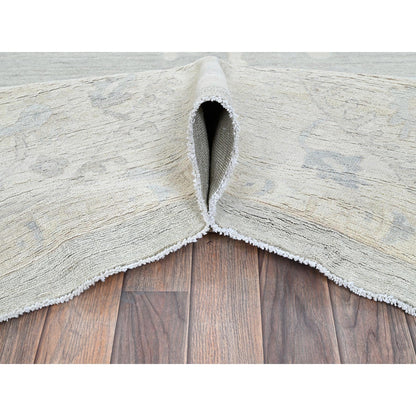 9'8"X13'10" Misty Gray White Wash Peshawar Hand Knotted Pure Wool Rug