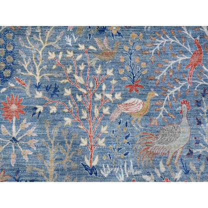 12'X12' Blue Afghan Peshawar Birds Paradise Wool Hand Knotted Square Rug