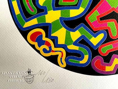 Keith Haring Lithograph Coa Signed In Pen Numbered In Pencil Stamp 180 Ese