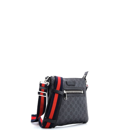Gucci Web Strap Front Zip Messenger Bag Gg Coated Canvas Small