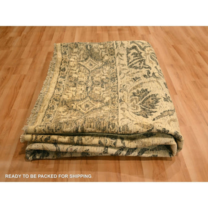 7'10"X9'9" Brown Leaf Design Natural Wool Hand Knotted Zero Pile Rug
