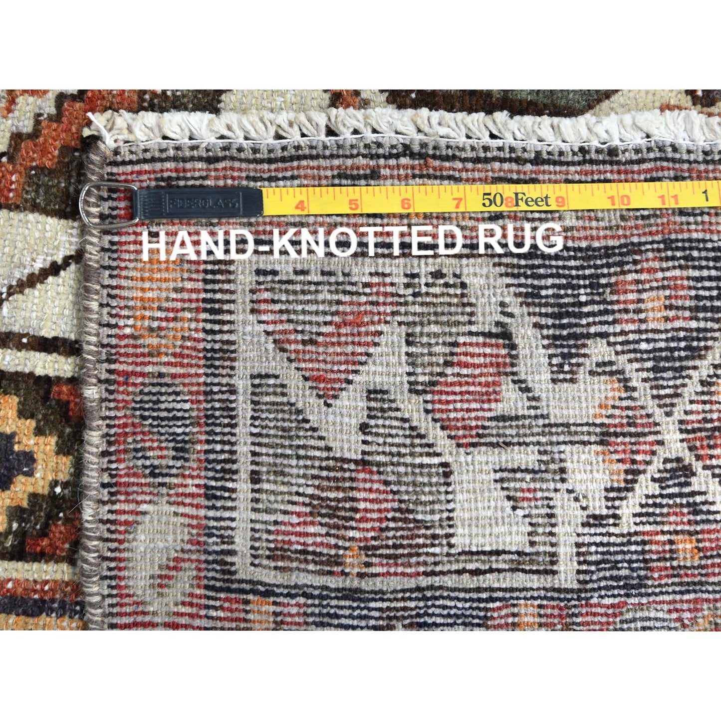 5'3"X10'10" Brown Worn Wool Hand Knotted Vintage Farsian Runner Rug