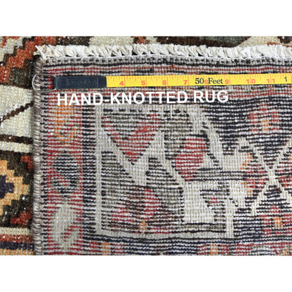 5'3"X10'10" Brown Worn Wool Hand Knotted Vintage Farsian Runner Rug