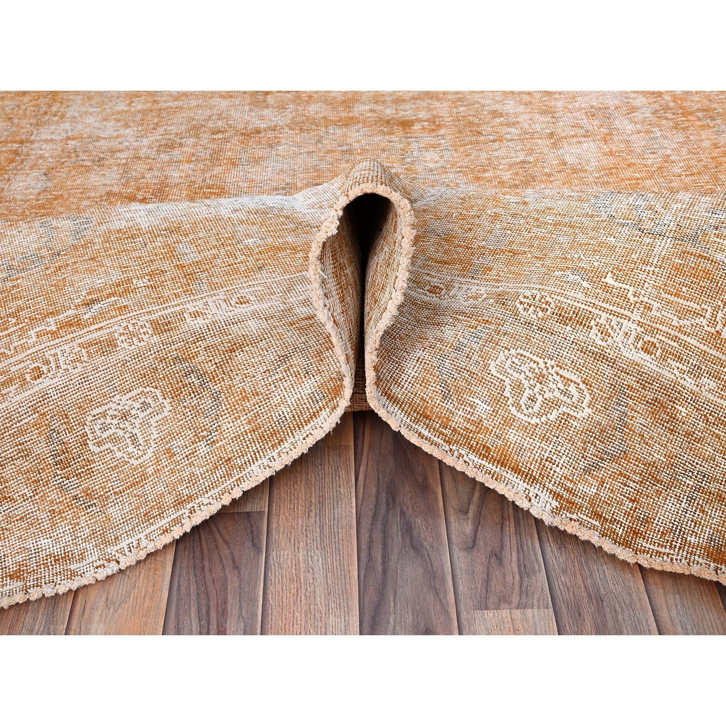 6'1"X9' Orange Overdyed Old Tebraz Distressed Look Wool Hand Knotted Rug