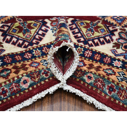 8'1"X10' Deep Red Soft Afghan Wool Hand Knotted Super Kazak Rug