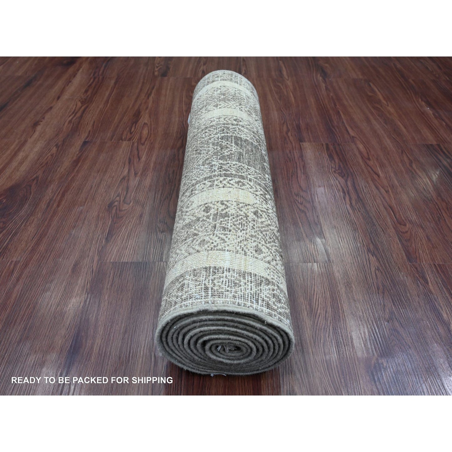 2'5"X11'6" Brown Berber Influence Geometric Wool Hand Knotted Runner Rug