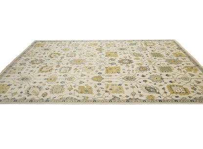 9X12 Ft Hand-Knotted Chobi Oriental Rug Ivory Floral Design Large Carpet
