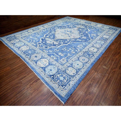 11'10"X15'1" Steel Blue Anatolian Village Inspired Wool Hand Knotted Rug
