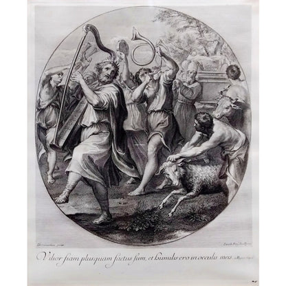 Jakob Frey After Domenichino 18Thc Engraving "Davids Victory" Antique Baroque P