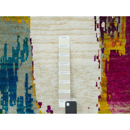 6'1"X9' Sandstone Ivory Hand Knotted Abstract Design Wool And Silk Rug