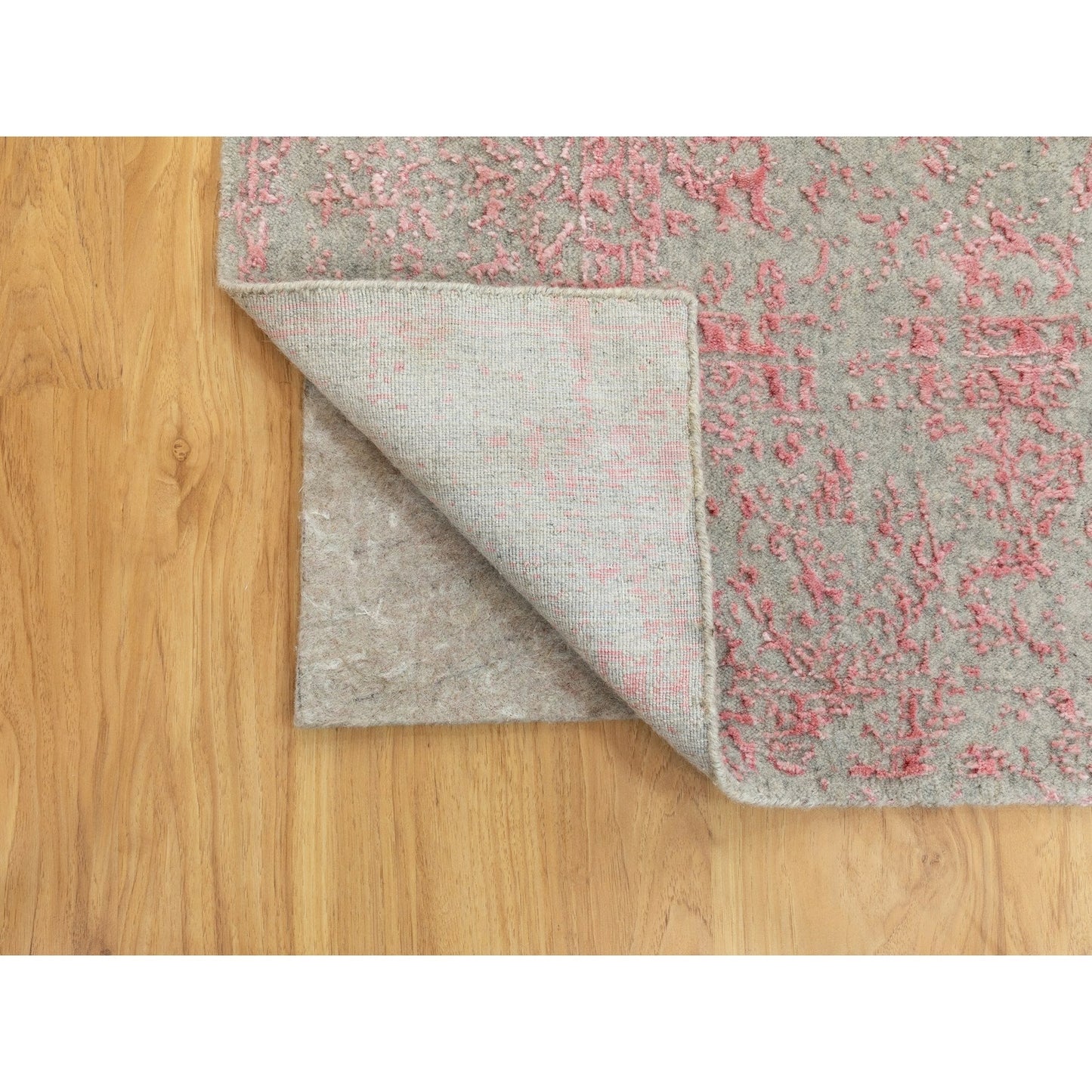 6'X9' Pink Hand Loomed Jacquard Wool And Art Silk All Over Design Rug