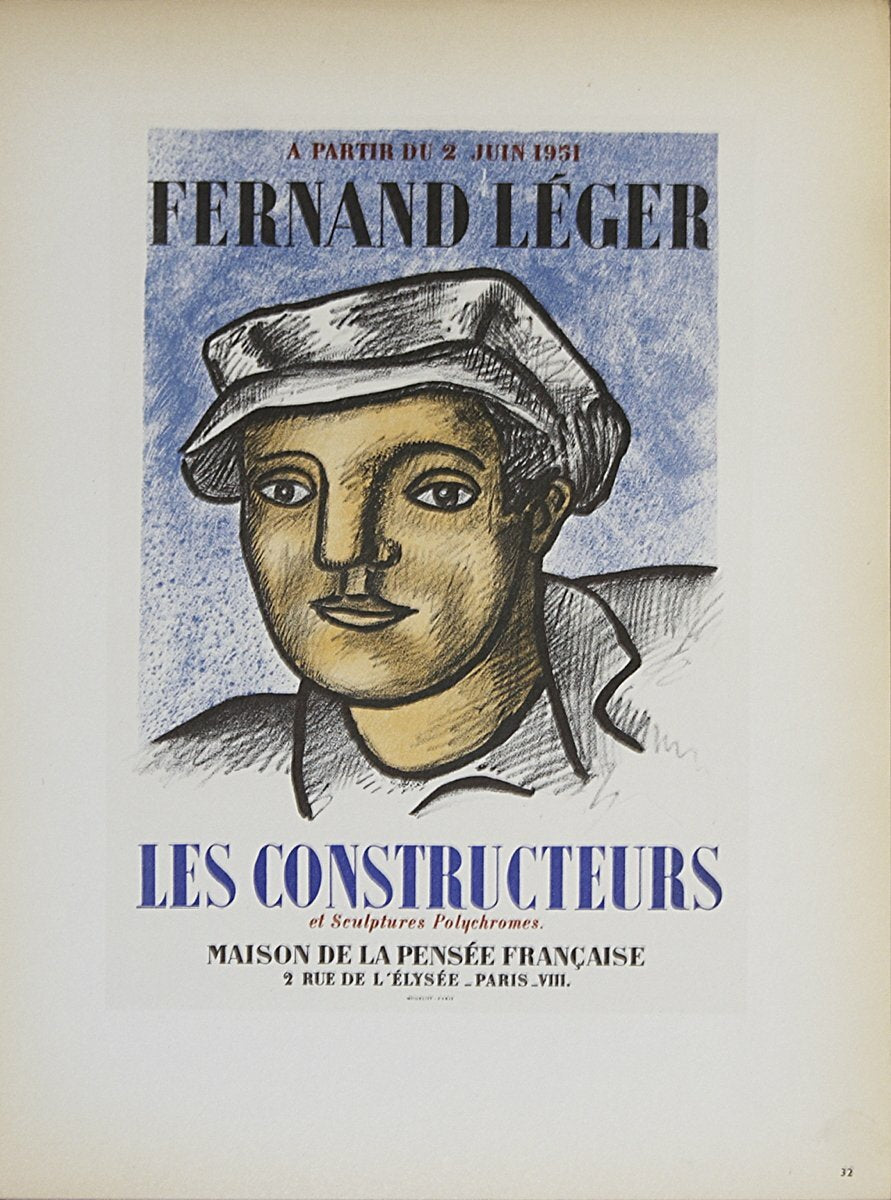 Fernand Leger Les Constructeurs " Lithograph Modernism Blue Br