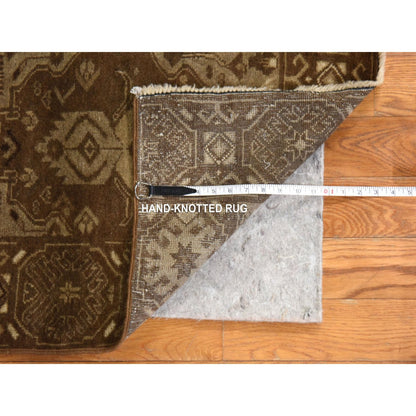 2'10"X9'2" Brown Washed Out Rug Afghan Balooch Hand Knotted Wool Runner
